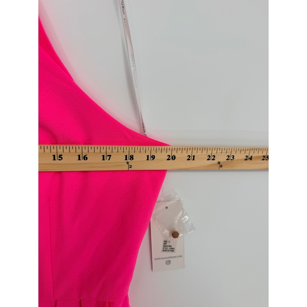 Julia Jordan Halter Midi Dress 14 Neon Pink Tulip Hem Barbiecore Wedding Guest - Picture 5 of 12